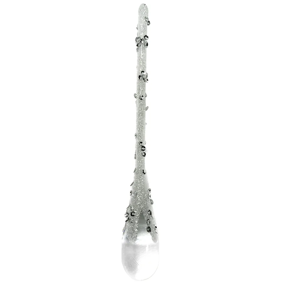 ORN CLEAR WHITE ICICLE DROP 6.75″ W/ WHITE GLITTER & SEQUINS