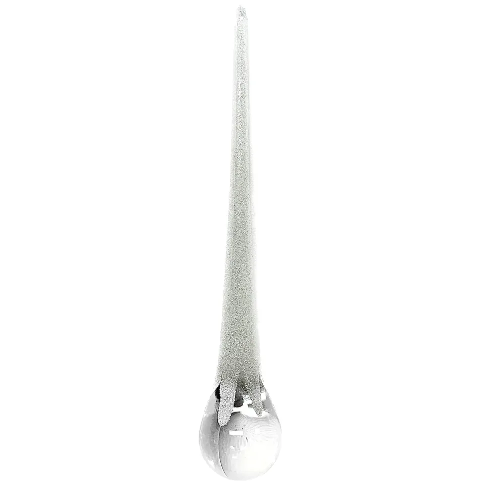 ORN CLEAR WHITE ICICLE DROP 8″ W/ WHITE GLITTER
