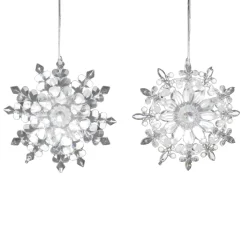 ORN CLEAR WHITE SNOWFLAKE 4.9″ W/ GLTR. 2 ASSTD.