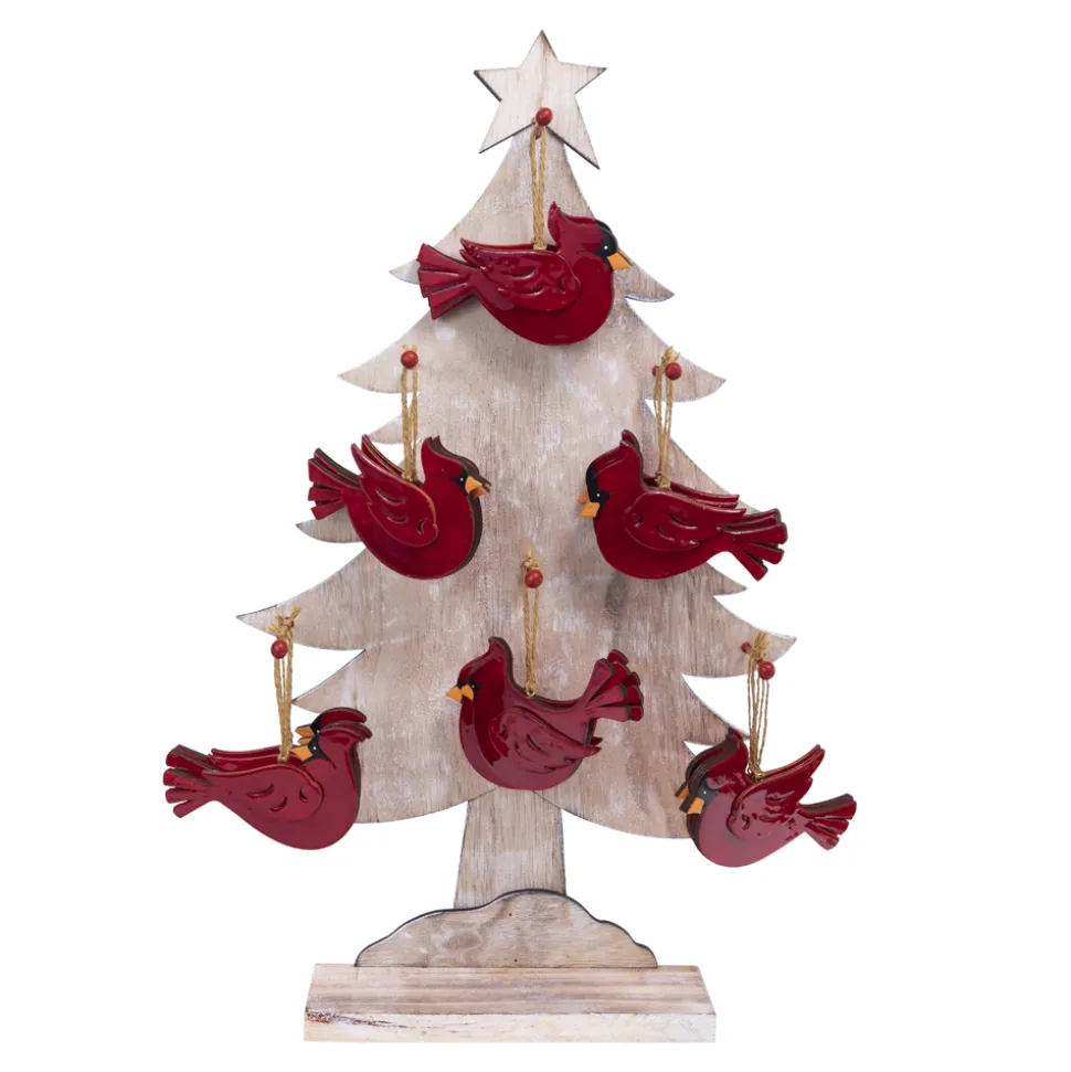 ORN DSP WOODEN CARDINAL 5″ RED W/ DISPLAY 6/S