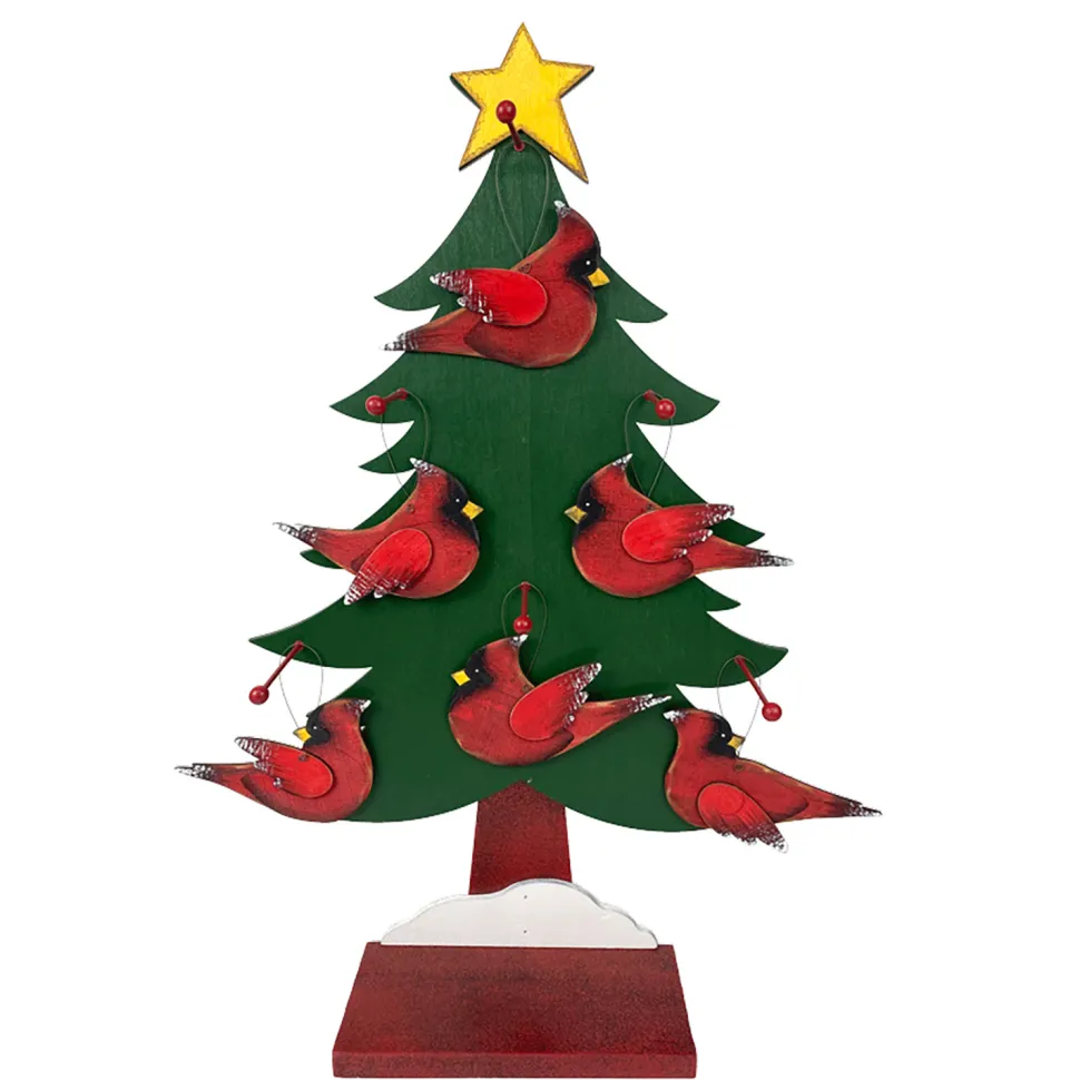 ORN DSP WOODEN CARDINAL RED 3.3″ W/ DISPLAY 6/S