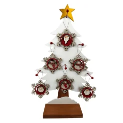 ORN DSP WOODEN SNOWFLAKE SANTA/SNOWMAN 4.5″ W/TREE DISPLAY 6 ASSTD.