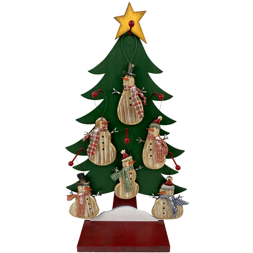 ORN DSP WOODEN SNOWMAN NATURAL 5.3″ W/ DISPLAY 6/S