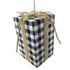 ORN FABRIC GIFT BOX 8″ BLACK/ WHITE PLAID W/ROPE BOW