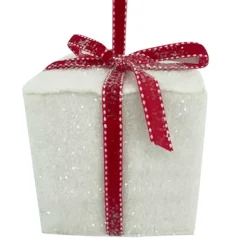 ORN FABRIC GIFT BOX 3.5″x3.5″ RED FROSTED/GLITTER