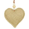 ORN FABRIC HEART4.5″ BROWN/NATURAL W/ BEADS