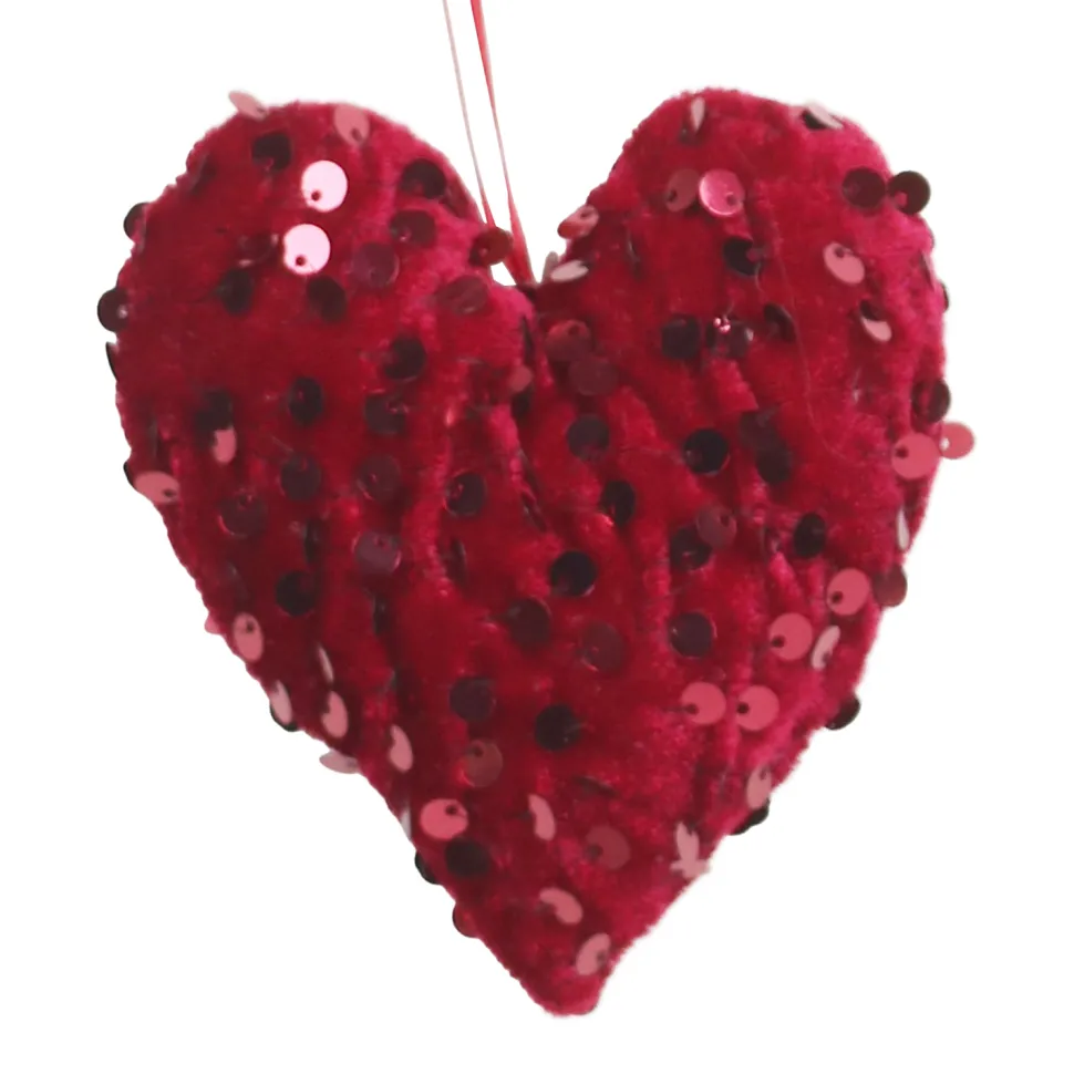 ORN FABRIC HEART SEQUINS 3.5″ BURGUNDY