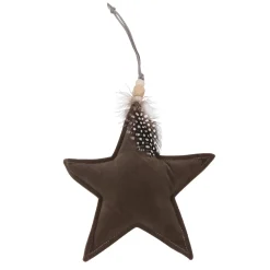ORN FABRIC STAR 6.5″ BROWN W/FEATHER
