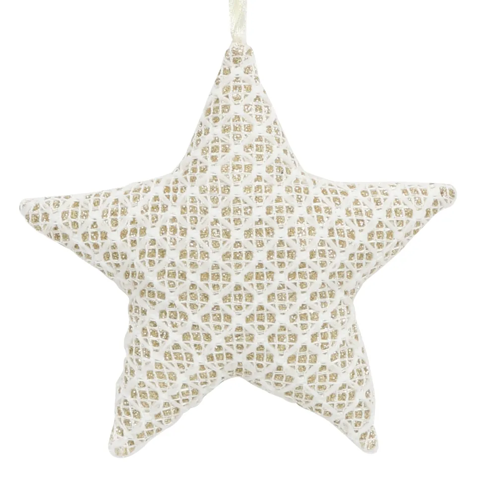 ORN FABRIC STAR 4.5″ CREAM/GOLD