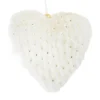 ORN FUR HEART 4″ IVORY/GOLD