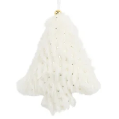 ORN FUR TREE 5″ IVORY/GOLD