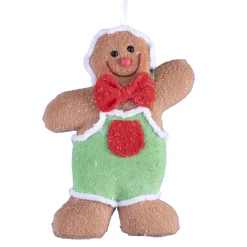 ORN GINGERBREAD BOY 6.25″ GREEN OVERALLS