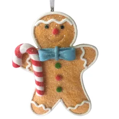 ORN GINGERBREAD BOY HOLDING A CANDY CANE 4″ CLAY DOUGH