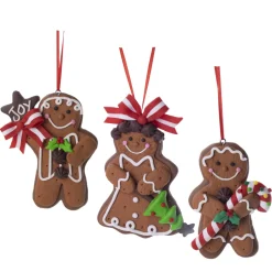 ORN GINGERBREAD MAN & GIRL RESIN 4″ W/ CANDY CANE, TREE 3/S