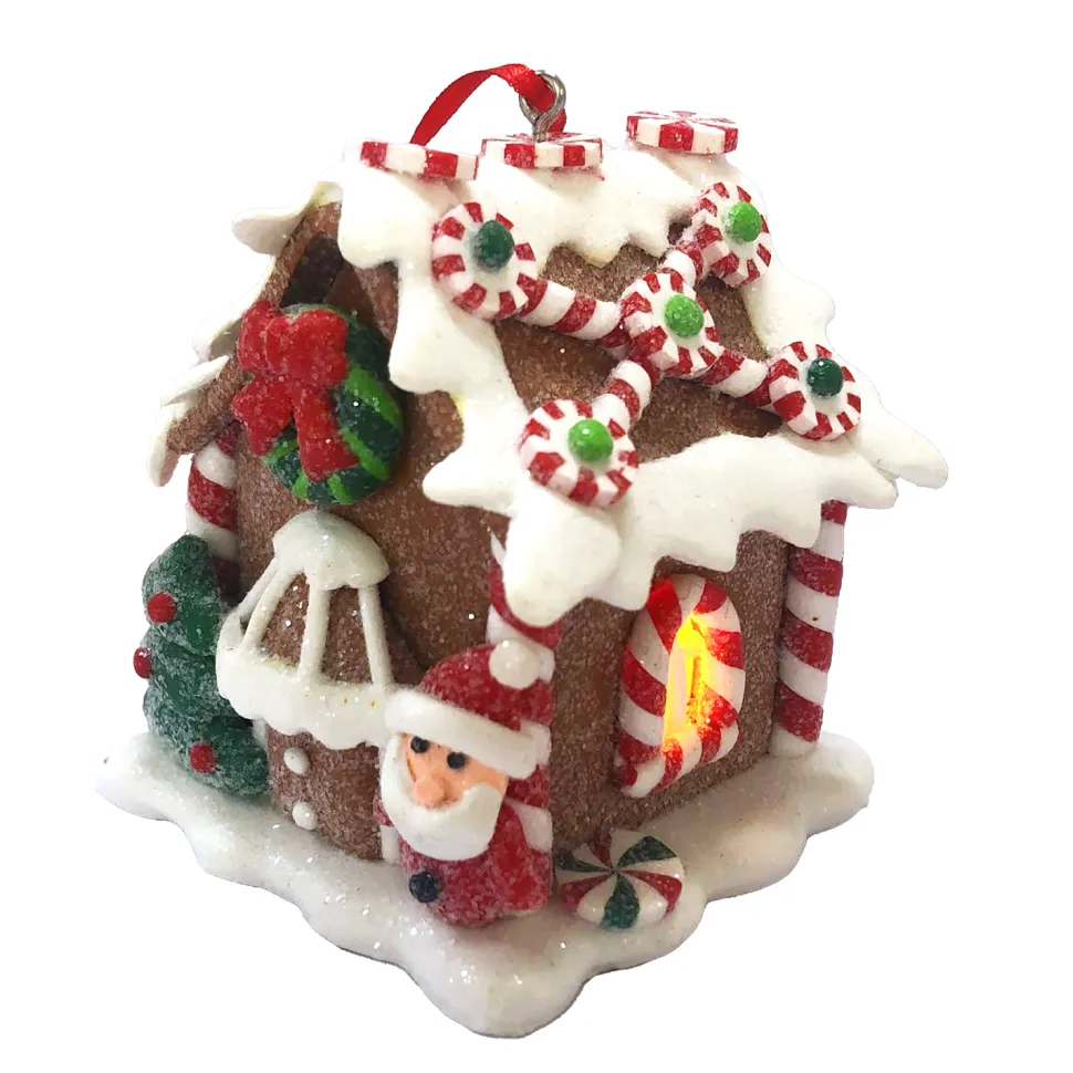 ORN GINGERBREAD MINI HOUSE 3.3″ W/ LED (YELLOW) CLAY DOUGH