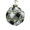 ORN GLASS BALL 3″ BLACK/ WHITE W/CHAMP. DIAMONG GLITTER