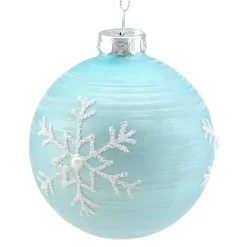 ORN GLASS BALL 3″ BLUE- LIGHT W/ WHITESNOWFLAKES