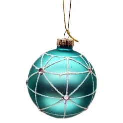 ORN GLASS BALL 3″ BLUE-AQUA W/ICE AND GLITTER