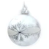 ORN GLASS BALL 3″ CLEAR- FROSTED W/ SILVER GLTR. SNOWFLAKE
