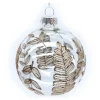 ORN GLASS BALL 3″ CLEAR W/BROWN GLITTER LEAVES PATTERN