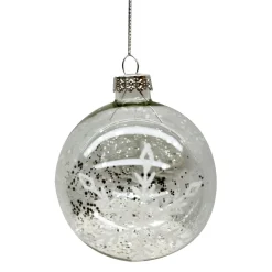 ORN GLASS BALL 3″ CLEAR W/WHITE SNOWFLAKE PATTERN