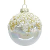 ORN GLASS BALL 3″ CLEAR/FROST PEARLS W/ CHAMPAGNE GLITTER