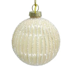 ORN GLASS BALL 3″ CREAM PEARL MELON W/ GLITTER