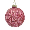ORN GLASS BALL 3″ DARK MAUVE MATT FLORAL W/ GLITTER