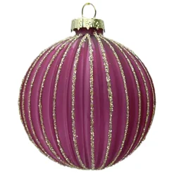 ORN GLASS BALL 3″ DARK MAUVE MELON W/ CHAMPAGNE GLITTER