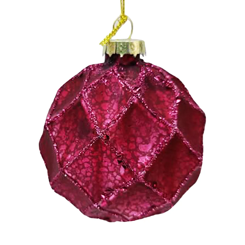 ORN GLASS BALL 3″ FUSCHIA MATT DIAMOND W/ GLITTER