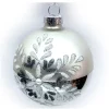 ORN GLASS BALL 3″ GOLD SILVER MATTE W/ GLITTER SNOWFLAKE WITH BEADS