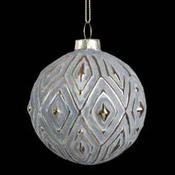 ORN GLASS BALL 3″ GRAY W/GOLD DIAMOND PATTERN