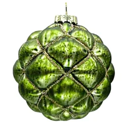 ORN GLASS BALL 3″ GREEN FOREST BUBBLE W/ CHAMPAGNE GLITTER
