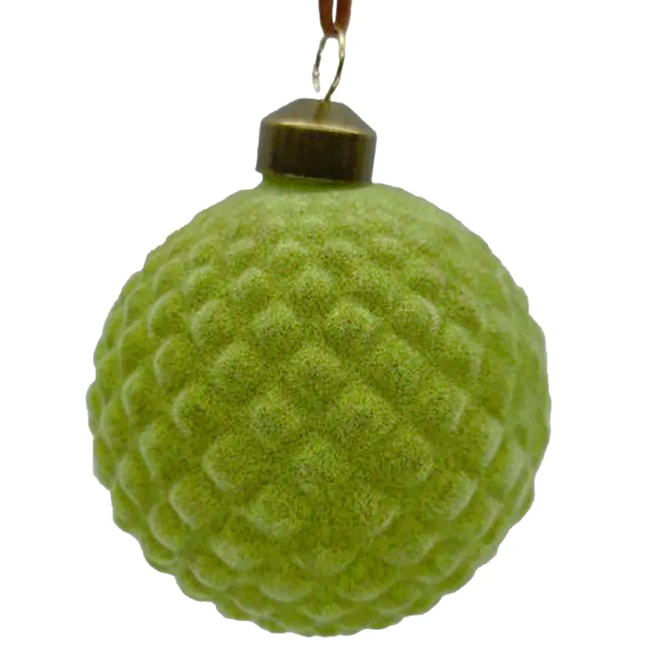 ORN GLASS BALL 3″ GREEN LITE W/ DIAMOND FLOCKED