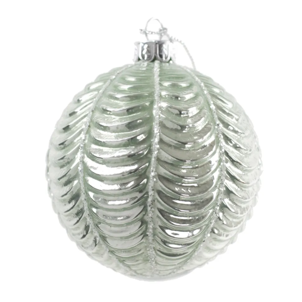 ORN GLASS BALL 3″ GREEN- SAGE W/ SCALLOP