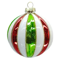 ORN GLASS BALL 3″ MULTI RED|GREEN|WHITE MELON W/ GLITTER