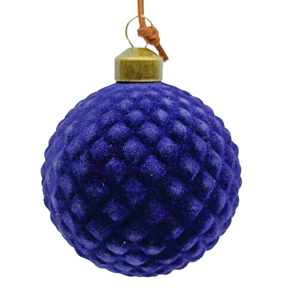 ORN GLASS BALL 3″ NAVY W/ DIAMOND FLOCKED