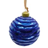 ORN GLASS BALL 3″ NAVY W/ WAVE FLOCKING