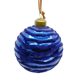 ORN GLASS BALL 3″ NAVY W/ WAVE FLOCKING