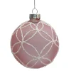 ORN GLASS BALL 3″ PINF FROST FLORAL W/ WHITE GLITTER
