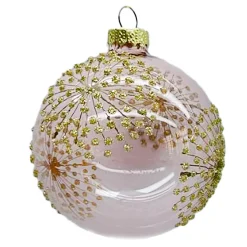 ORN GLASS BALL 3″ PINK CLEAR W/ GOLD GLITTER