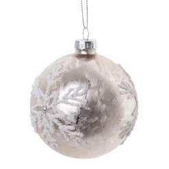 ORN GLASS BALL 3″ PINK FROSTED W/ WHITE SNOWFLAKE