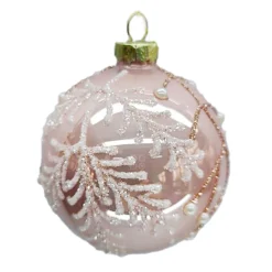 ORN GLASS BALL 3″ PINK SHINY W/ PEARL & GOLD GLITTER