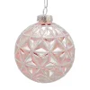 ORN GLASS BALL 3″ PINK W/ DIAMOND ICE GLITTER
