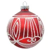 ORN GLASS BALL 3″ RED MATT SCALLOP W/ WHITE GLITTER