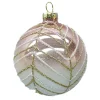 ORN GLASS BALL 3″ ROSE GOLD SHINY W/ CHAMP./WHITE GLITTER