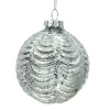 ORN GLASS BALL 3″ SILVER ANTIQUE SCALLOPED PATTERN