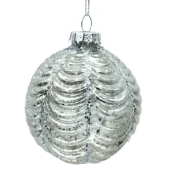 ORN GLASS BALL 3″ SILVER ANTIQUE SCALLOPED PATTERN