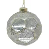 ORN GLASS BALL 4″ SILVER ANTIQUE HEXAGON PATTERN