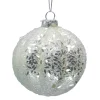 ORN GLASS BALL 3″ SILVER FROST MELON W/ ICE GLITTER